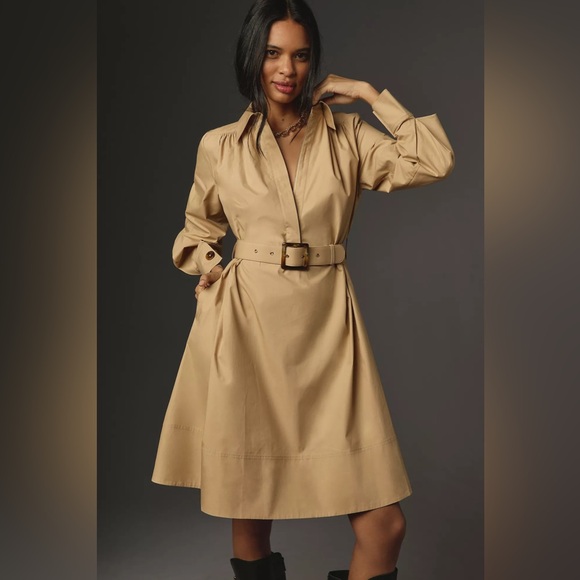 Anthropologie Dresses & Skirts - Anthropologie Mare Mare Long-Sleeve Collared Zip-Front Midi Dress